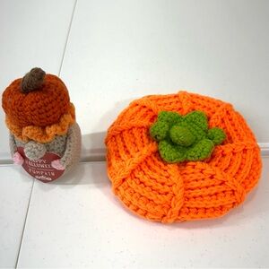 Pumpkin Knit Hat & Gnome for Kids - Orange and Green